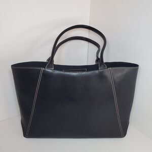 Vtg Wilsons Leather Large Black Tote Shoulder Bag Contrast Trim Business Office